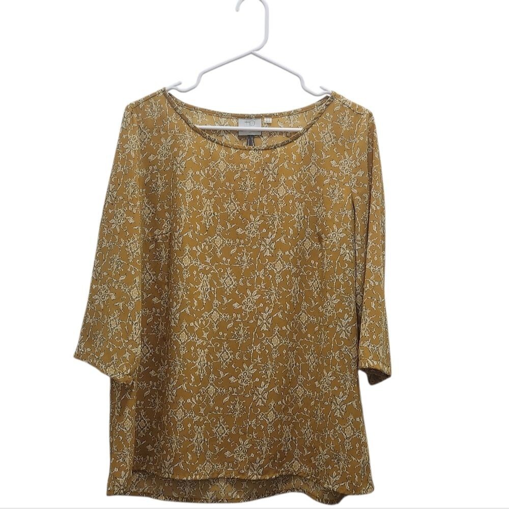 HD in Paris Anthropologie Eira Blouse Floral Design Mustard Yellow Size 10